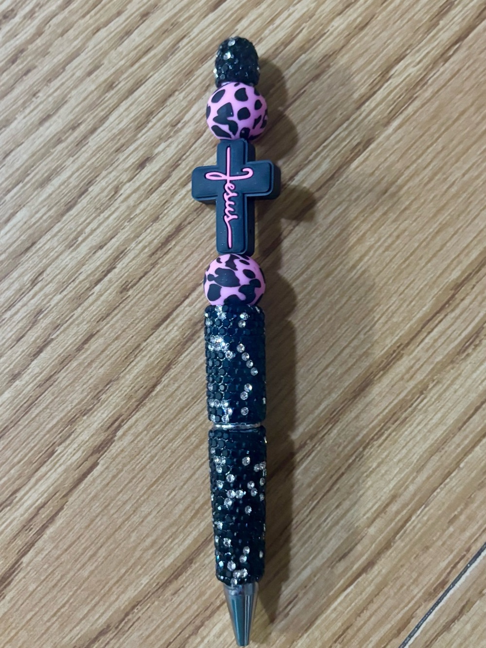 NIP Pink & Black Cross Bead Pen - Stylish Decorative Accessory